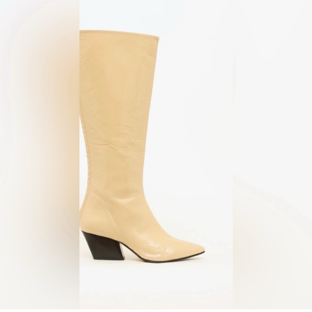 Aeyde Harper Cream  Patent Leather knee Boots 40=9